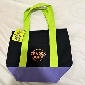 Trader Joe's Black and Purple Canvas Tote Bag